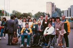 Participação Brasil na Abilympic de 1985 em Bogotá, Colombia. Outubro de 1985. Esta imagem é uma reprodução dos slides da caixa identificada como "Abilympic Colombia". Acervo Romeu Sassaki.